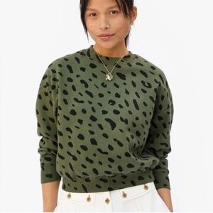 Clare V Sweatshirt Green Leopard Long Sleeve Crew